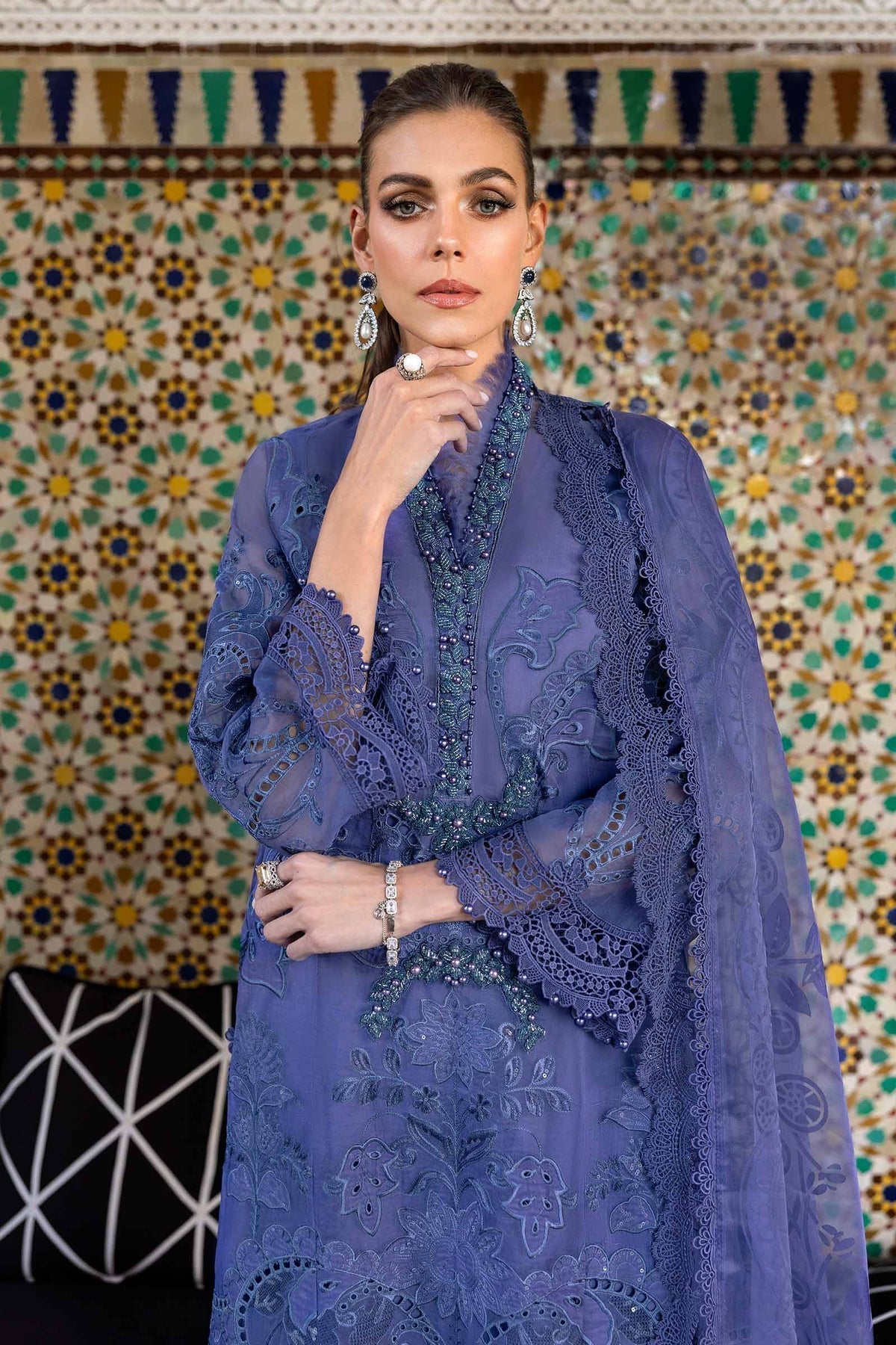 Maria B | Luxury Lawn 25 | D-2506-B M Dark Lavender Organza