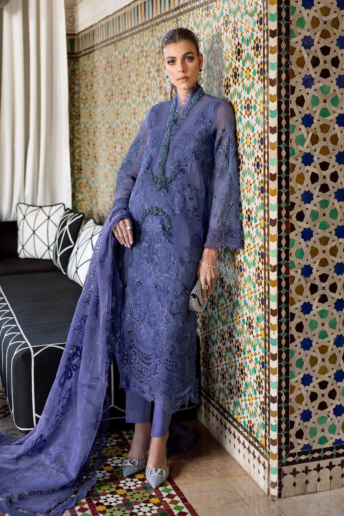 Maria B | Luxury Lawn 25 | D-2506-B XS Dark Lavender Organza