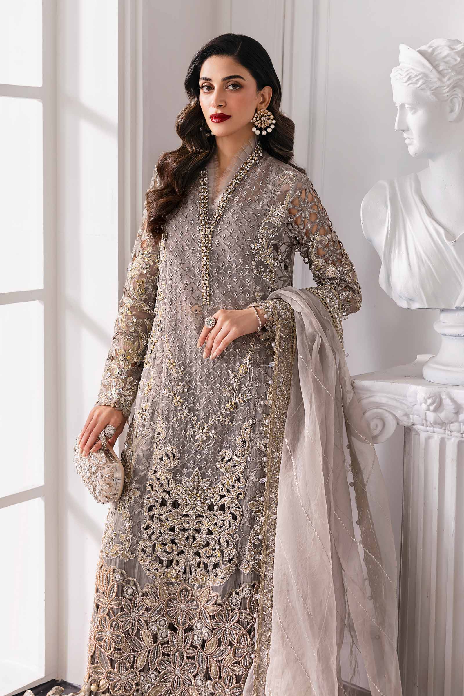 Maria B | Mbroidered 2025 | BD-3006 S Gray Long Shirt with Crushed Sharara