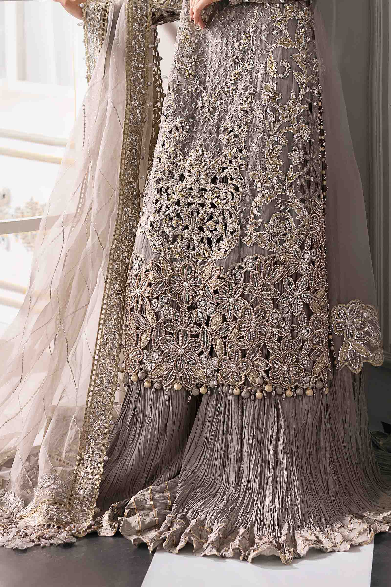 Maria B | Mbroidered 2025 | BD-3006 L Gray Long Shirt with Crushed Sharara