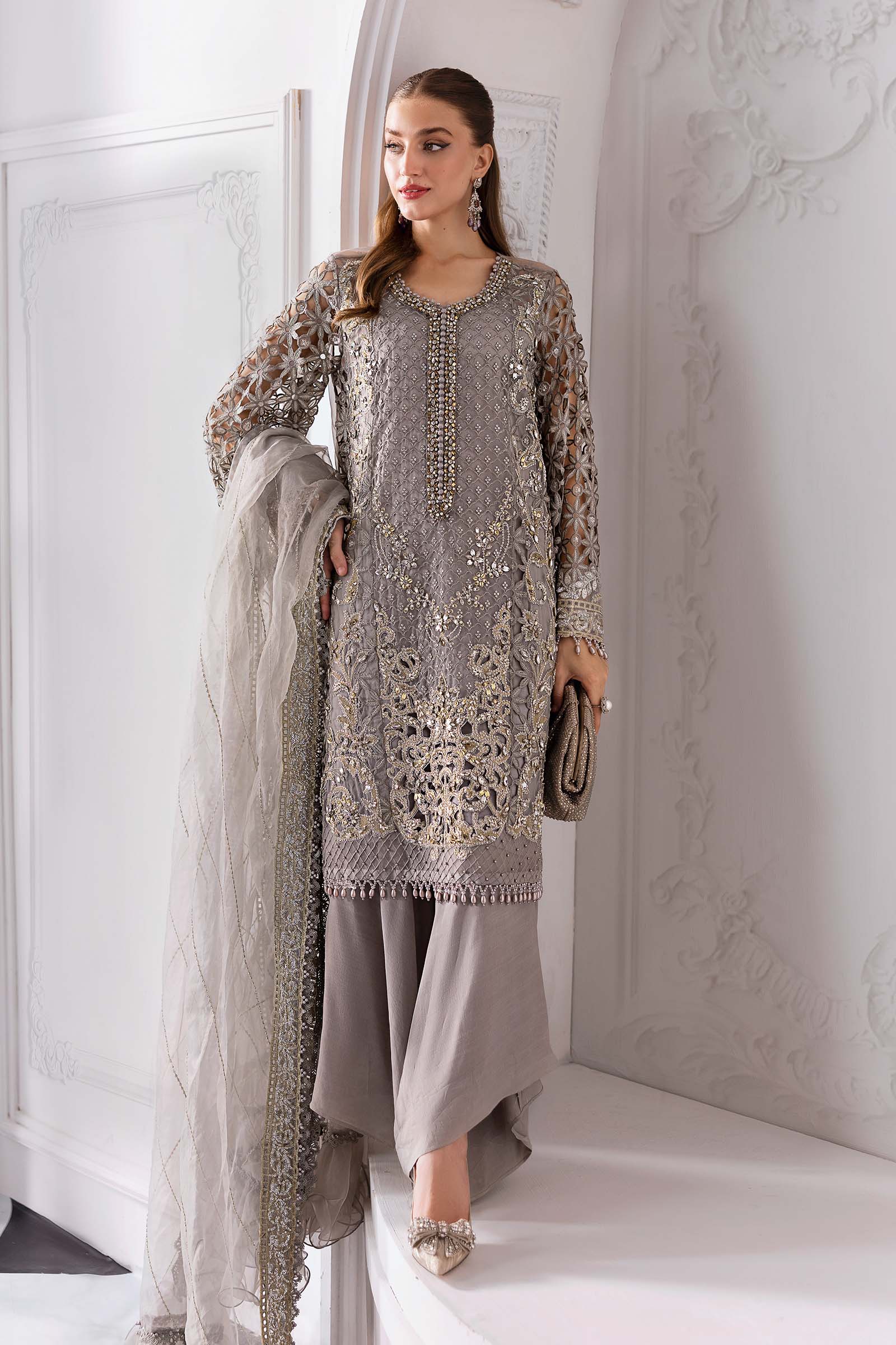 Maria B | Mbroidered 2025 | BD-3006 XL Gray Long Shirt with Crushed Sharara