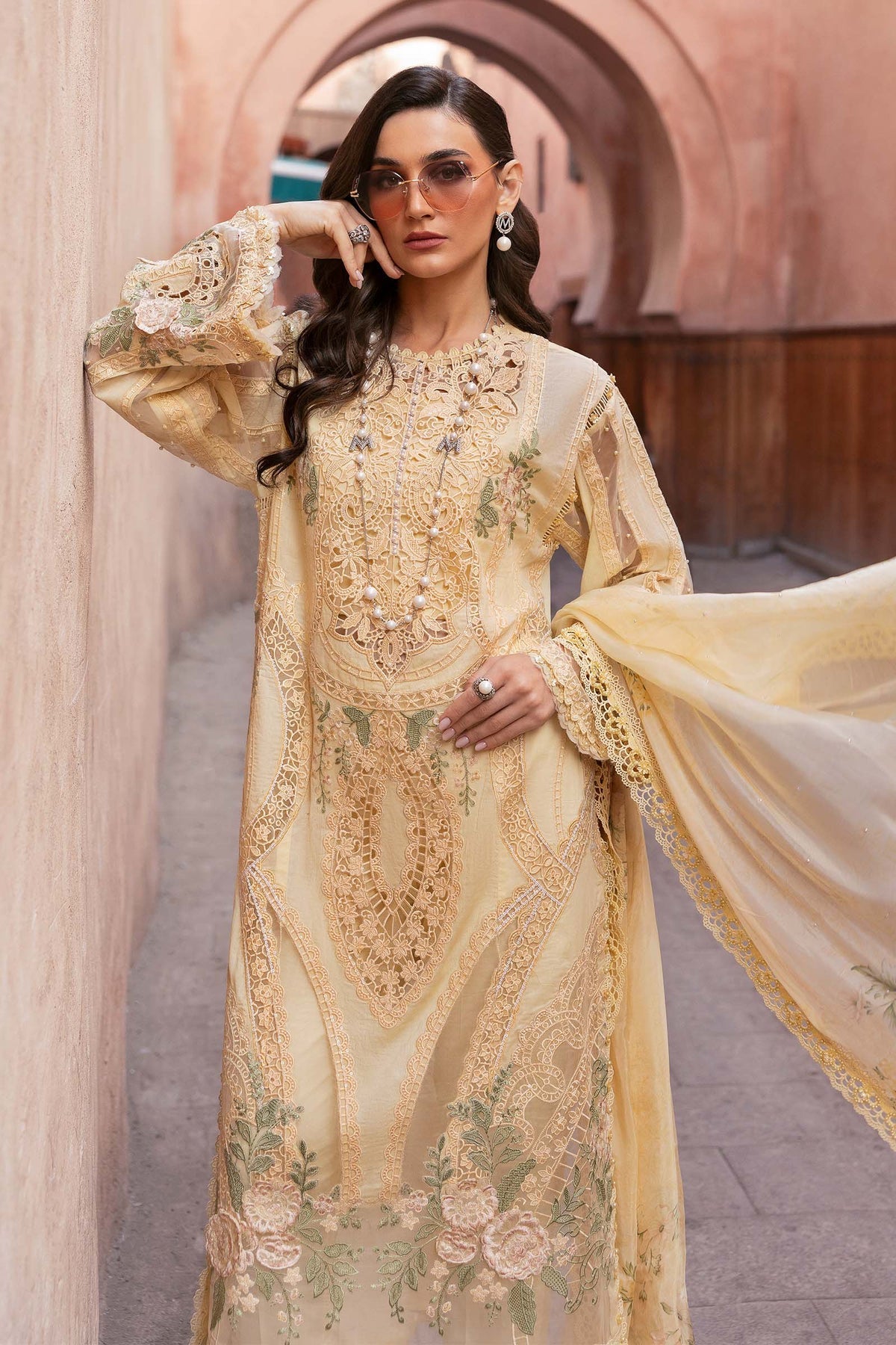 Maria B | Luxury Lawn 25 | D-2509-A XL Pastel Yellow Organza