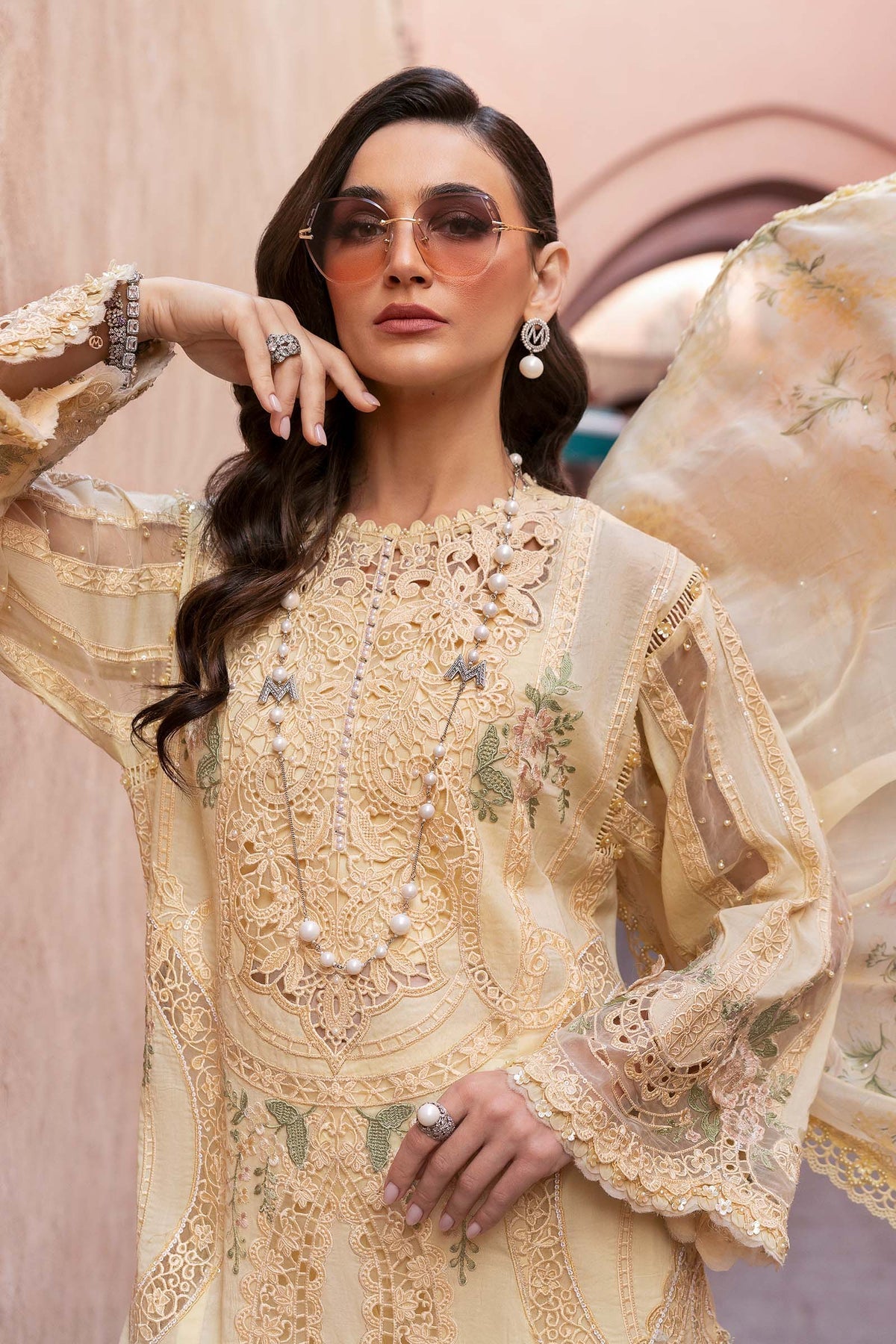 Maria B | Luxury Lawn 25 | D-2509-A M Pastel Yellow Organza