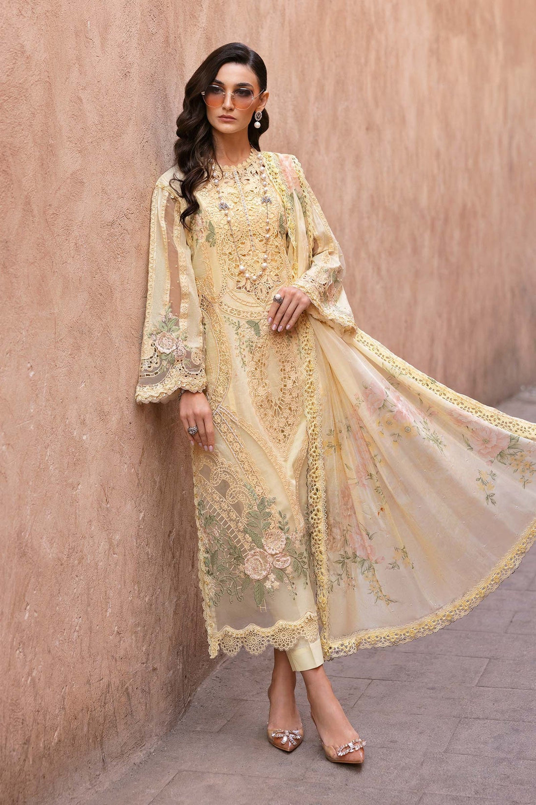 Maria B | Luxury Lawn 25 | D-2509-A XS Pastel Yellow Organza