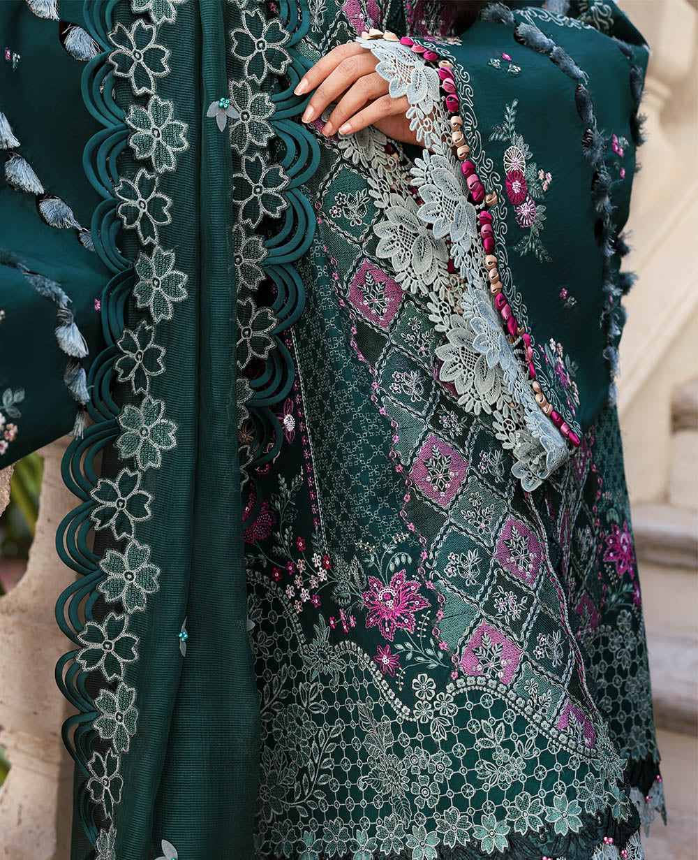 Republic Womenswear | Kalani Eid Luxury Lawn 25 | D1-B - Zehra L Dark Green Lawn