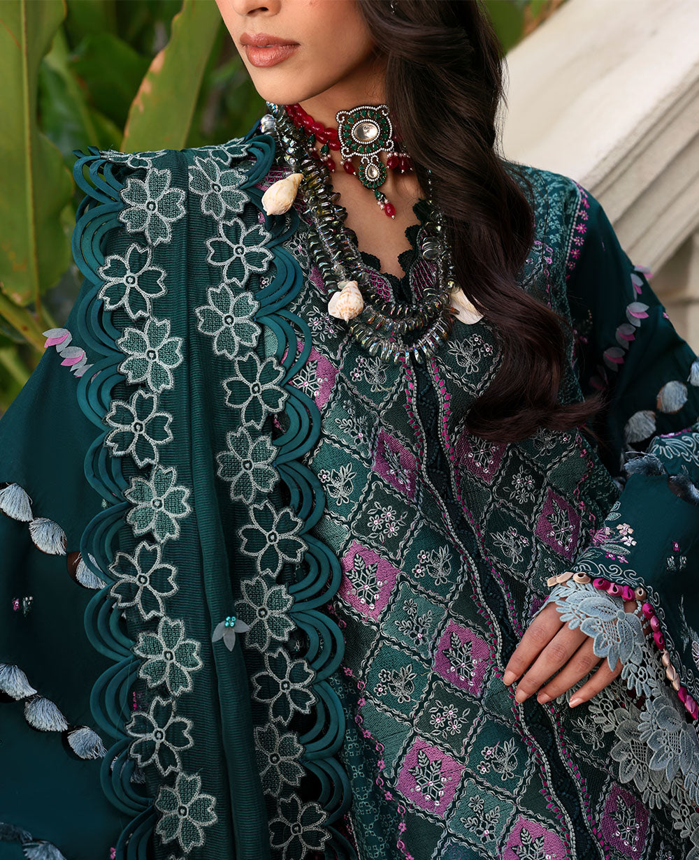 Republic Womenswear | Kalani Eid Luxury Lawn 25 | D1-B - Zehra M Dark Green Lawn