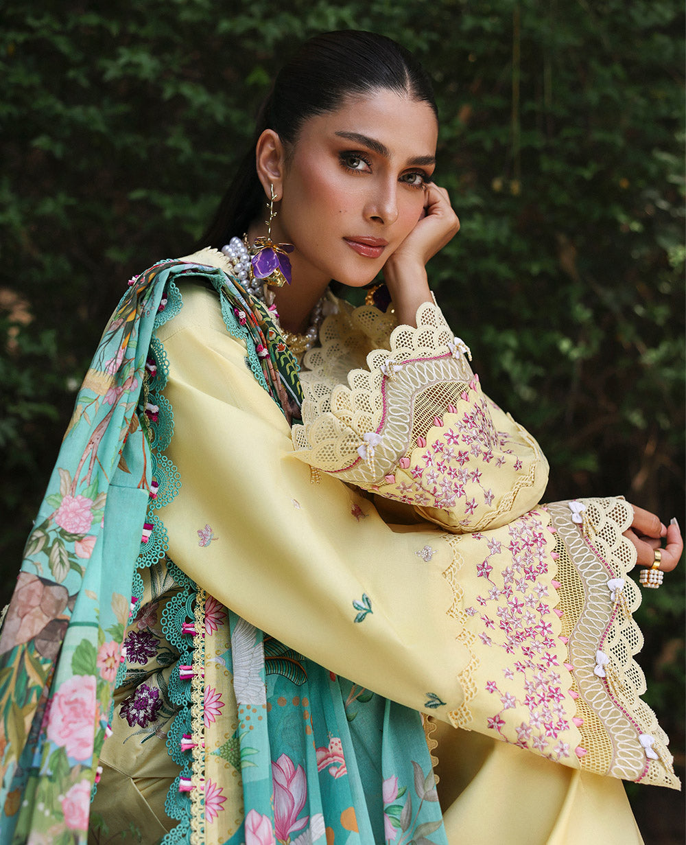 Republic Womenswear | Talia Luxury Lawn 25 | D3-A - Lina L Pastel Yellow Lawn