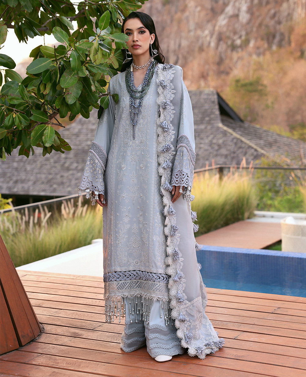 Republic Womenswear | Kalani Eid Luxury Lawn 25 | D3-B - Sitara XS Silver Lawn
