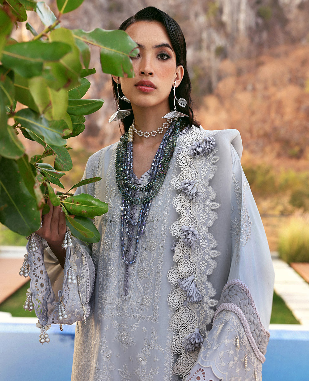 Republic Womenswear | Kalani Eid Luxury Lawn 25 | D3-B - Sitara XL Silver Lawn