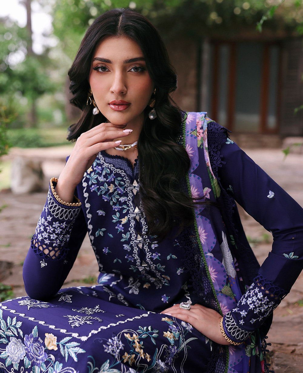 Republic Womenswear | Talia Luxury Lawn 25 | D3-B - Saia Navy Lawn Custom Size