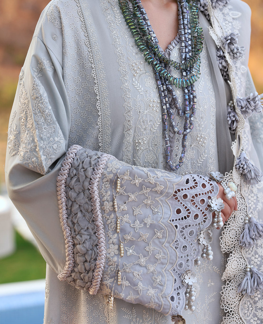 Republic Womenswear | Kalani Eid Luxury Lawn 25 | D3-B - Sitara XS Silver Lawn