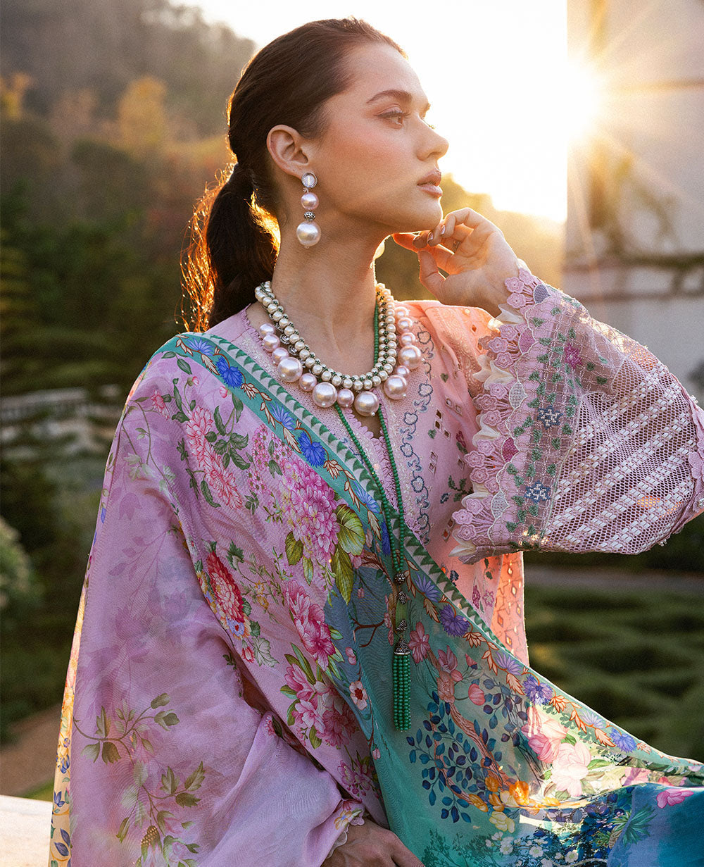 Republic Womenswear | Kalani Eid Luxury Lawn 25 | D5-A - Meher L Powder Pink Lawn