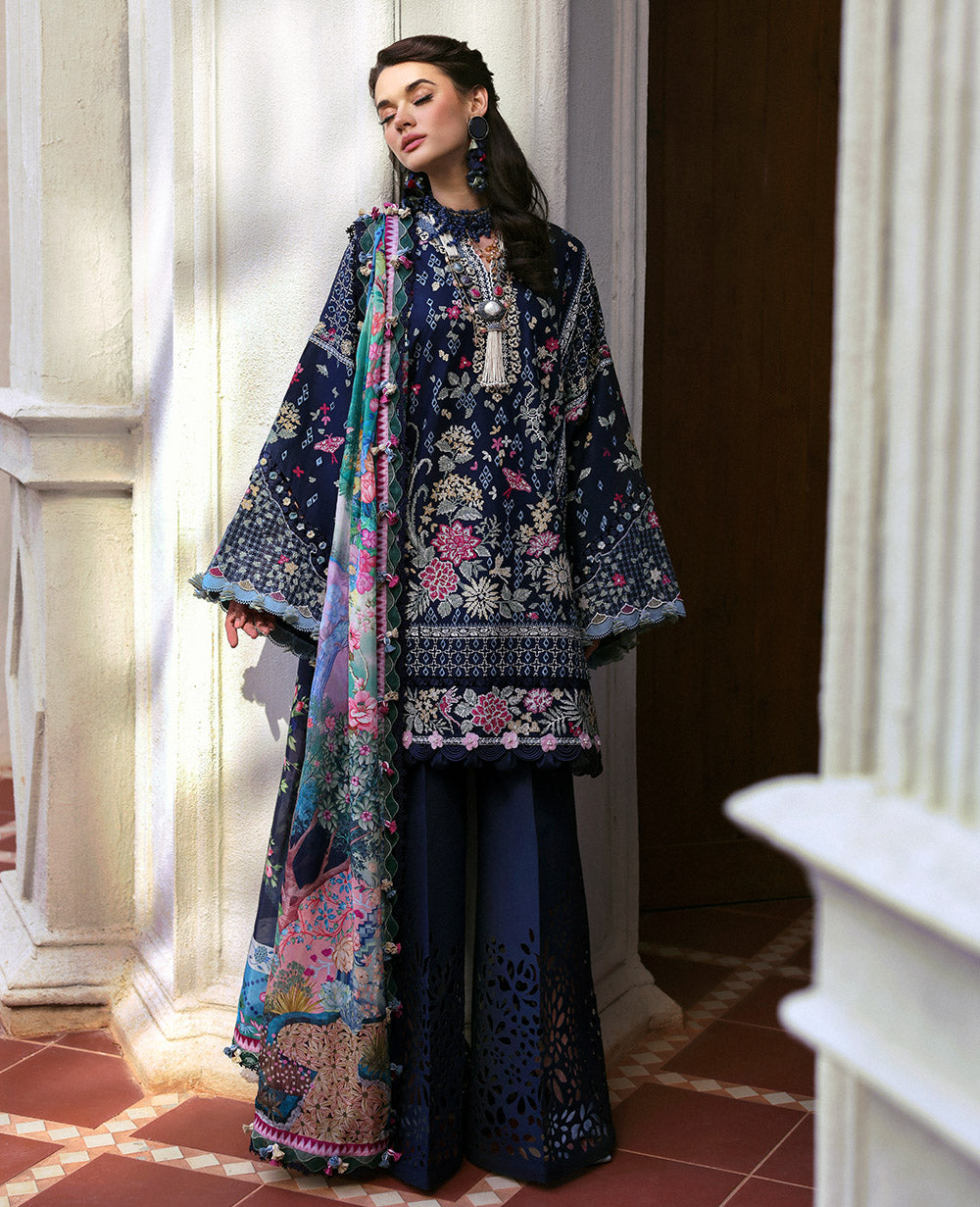 Republic Womenswear | Kalani Eid Luxury Lawn 25 | D5-B - Nyra XS Navy Blue Lawn