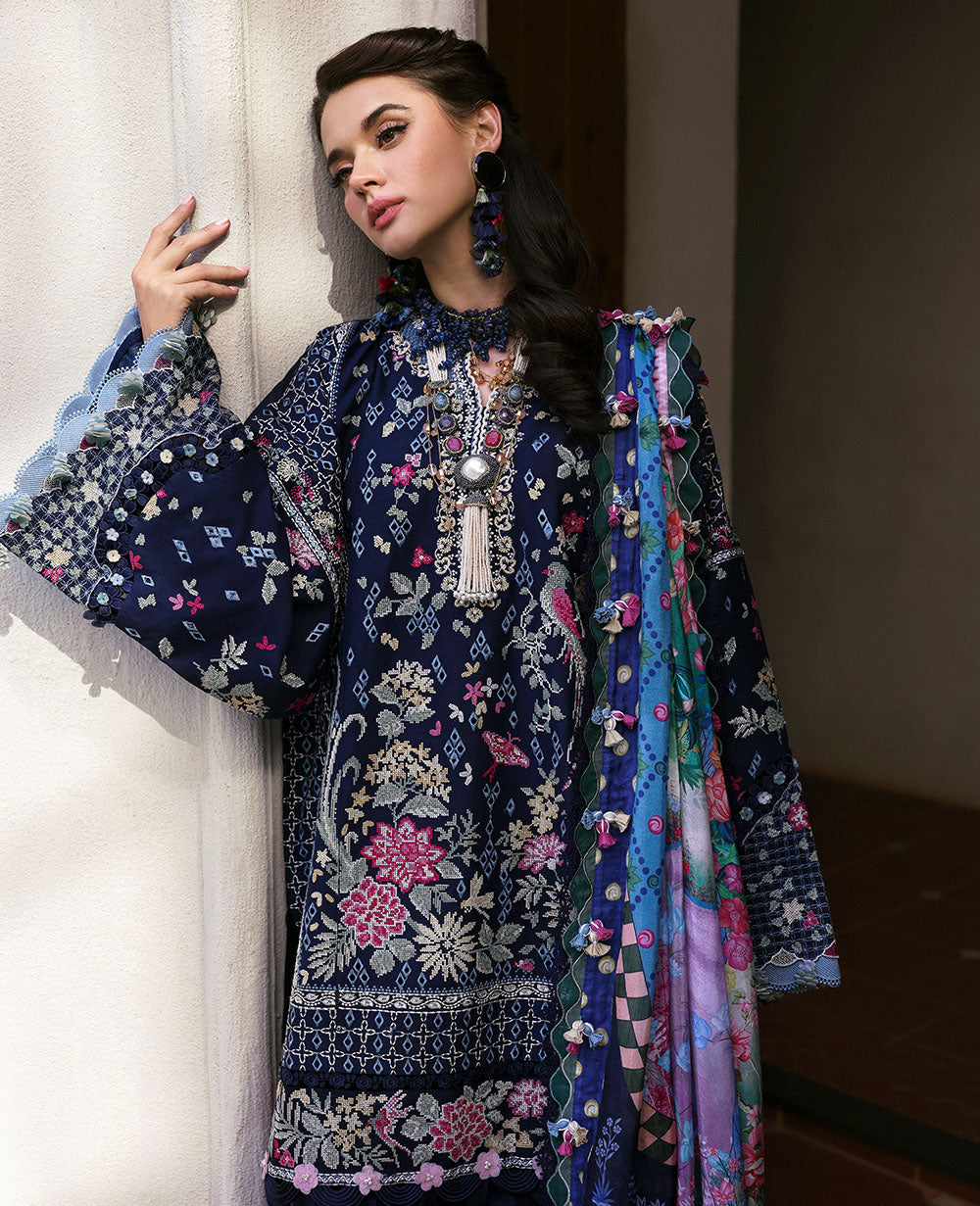 Republic Womenswear | Kalani Eid Luxury Lawn 25 | D5-B - Nyra Custom Size Navy Blue Lawn