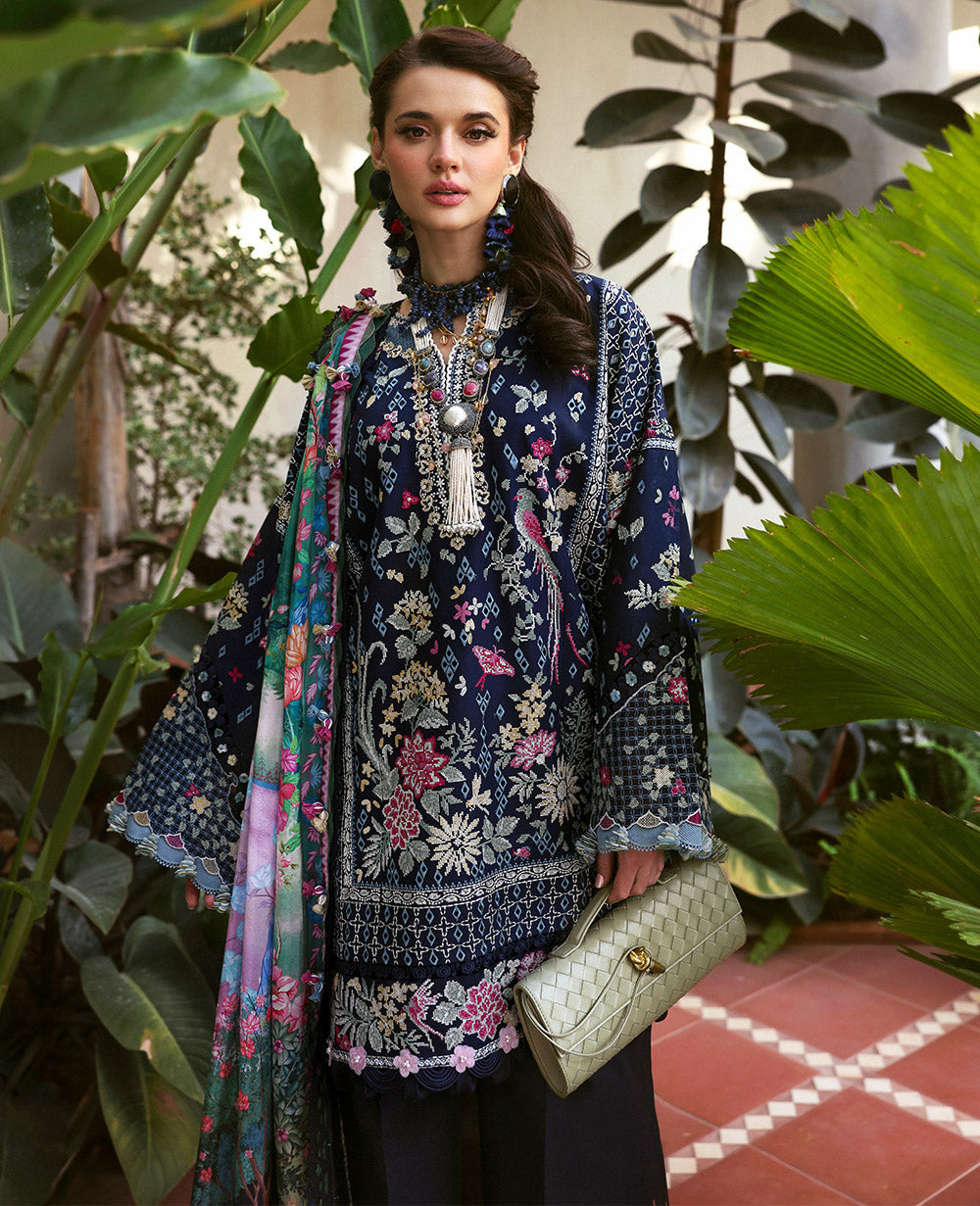 Republic Womenswear | Kalani Eid Luxury Lawn 25 | D5-B - Nyra M Navy Blue Lawn