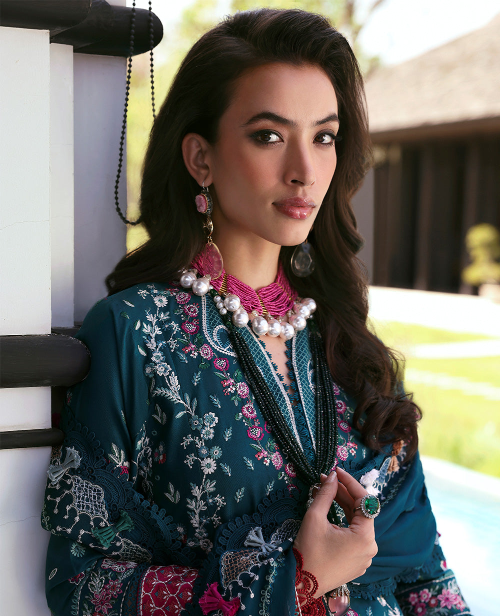 Republic Womenswear | Kalani Eid Luxury Lawn 25 | D6-B - Talia Custom Size Deep Teal Lawn