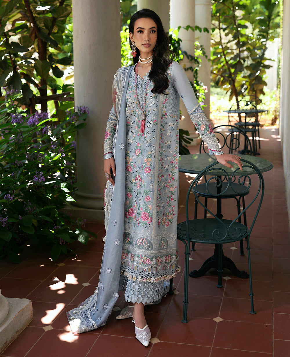 Republic Womenswear | Kalani Eid Luxury Lawn 25 | D7-B - Hoor XS LIight blue Grey Lawn