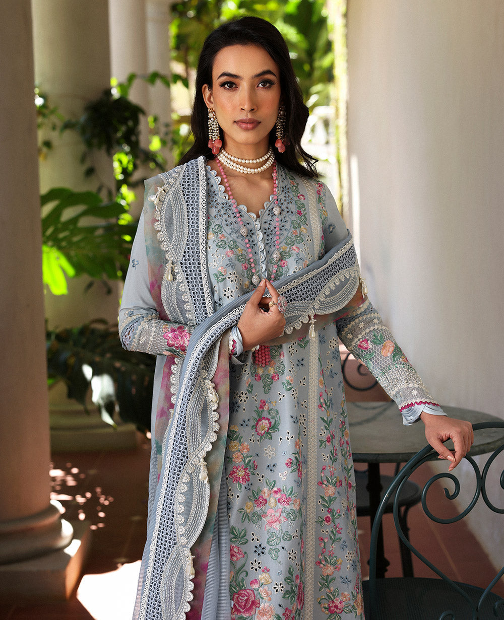 Republic Womenswear | Kalani Eid Luxury Lawn 25 | D7-B - Hoor L LIight blue Grey Lawn