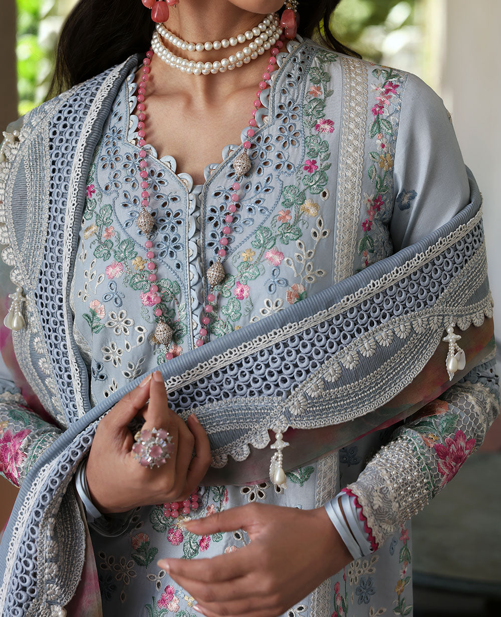 Republic Womenswear | Kalani Eid Luxury Lawn 25 | D7-B - Hoor Custom Size LIight blue Grey Lawn