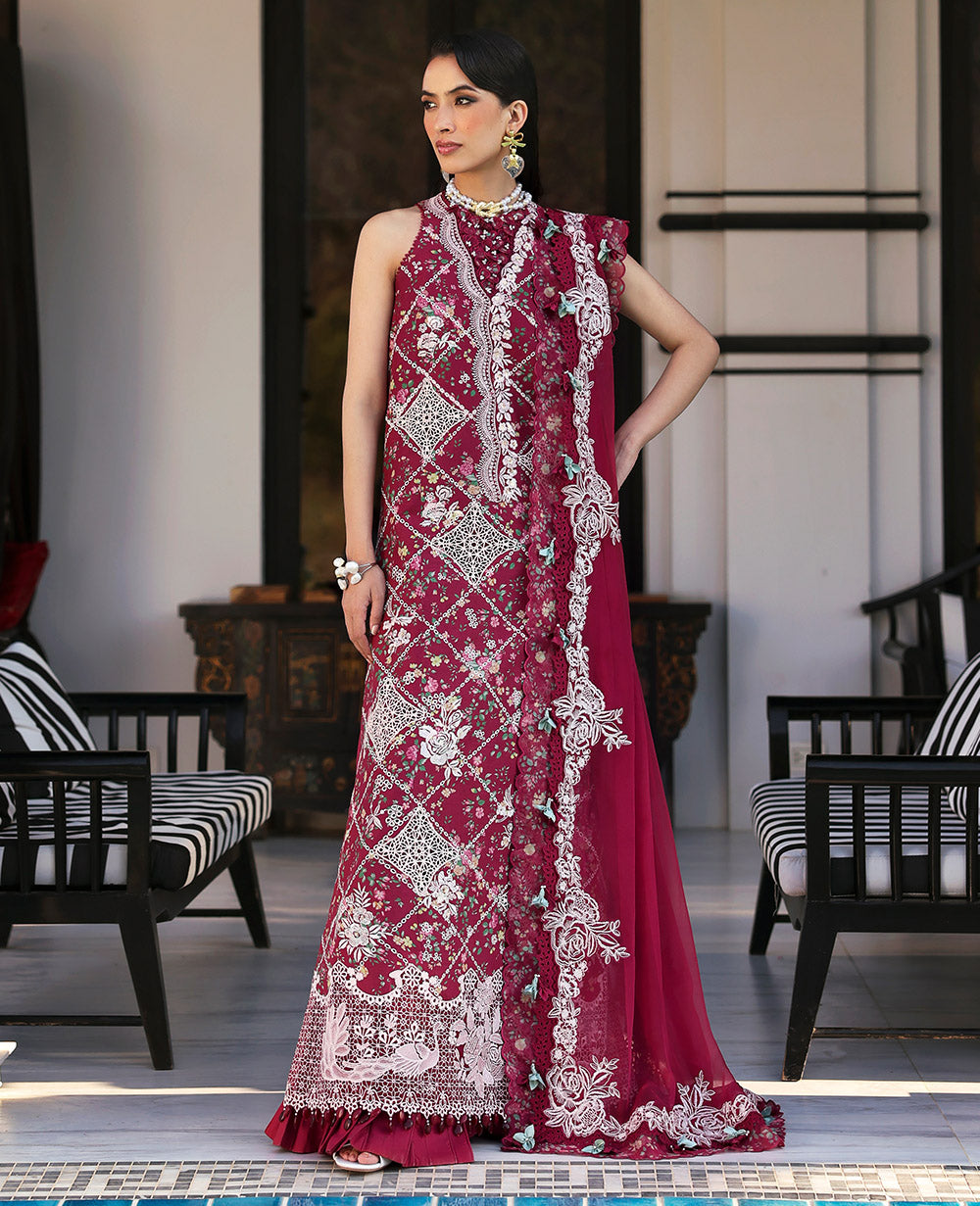 Republic Womenswear | Kalani Eid Luxury Lawn 25 | D8-B - Lyanna XS Maroon Lawn