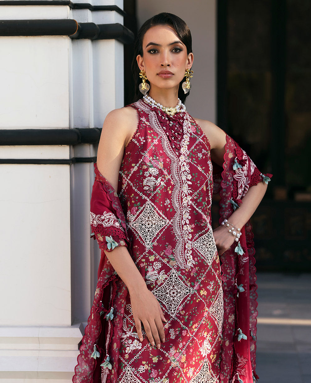 Republic Womenswear | Kalani Eid Luxury Lawn 25 | D8-B - Lyanna XS Maroon Lawn
