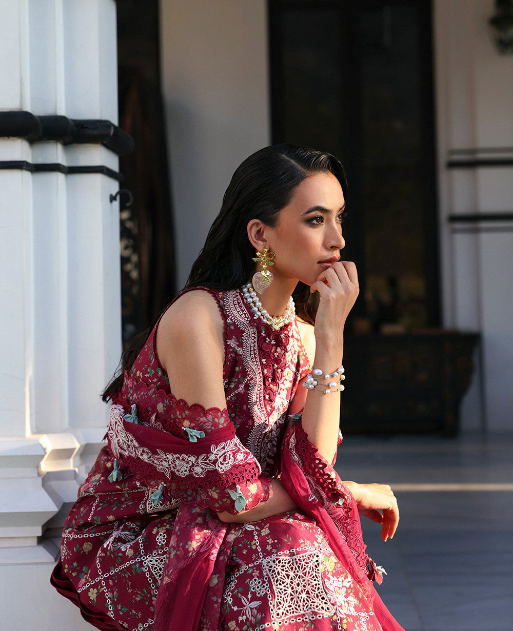 Republic Womenswear | Kalani Eid Luxury Lawn 25 | D8-B - Lyanna XL Maroon Lawn