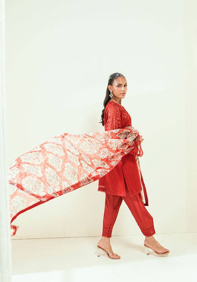 Dhanak | Signature Pret | SS25DA-2698 RED - Pakistani Designer Dress - by Dhanak | Type: Ladies Clothes - 100% Original at Saira Sultan