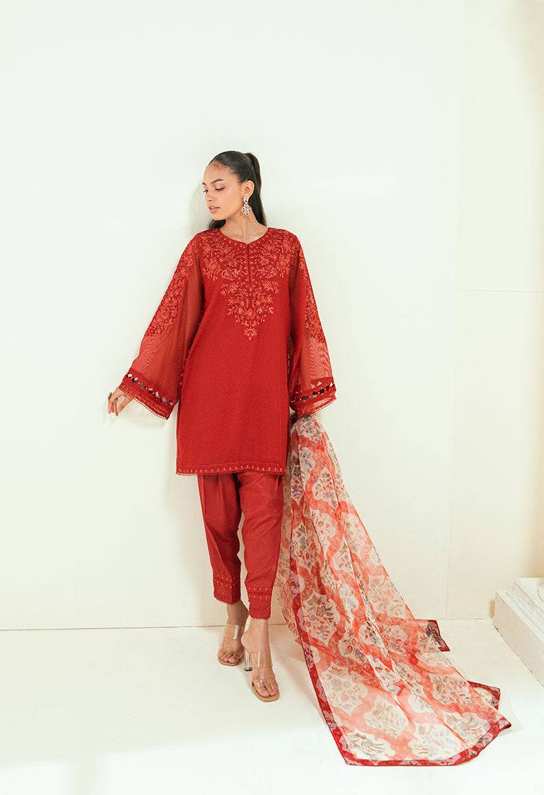 Dhanak | Signature Pret | SS25DA-2698 RED - Pakistani Designer Dress - by Dhanak | Type: Ladies Clothes - 100% Original at Saira Sultan