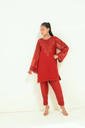 Dhanak | Signature Pret | SS25DA-2698 RED - Pakistani Designer Dress - by Dhanak | Type: Ladies Clothes - 100% Original at Saira Sultan