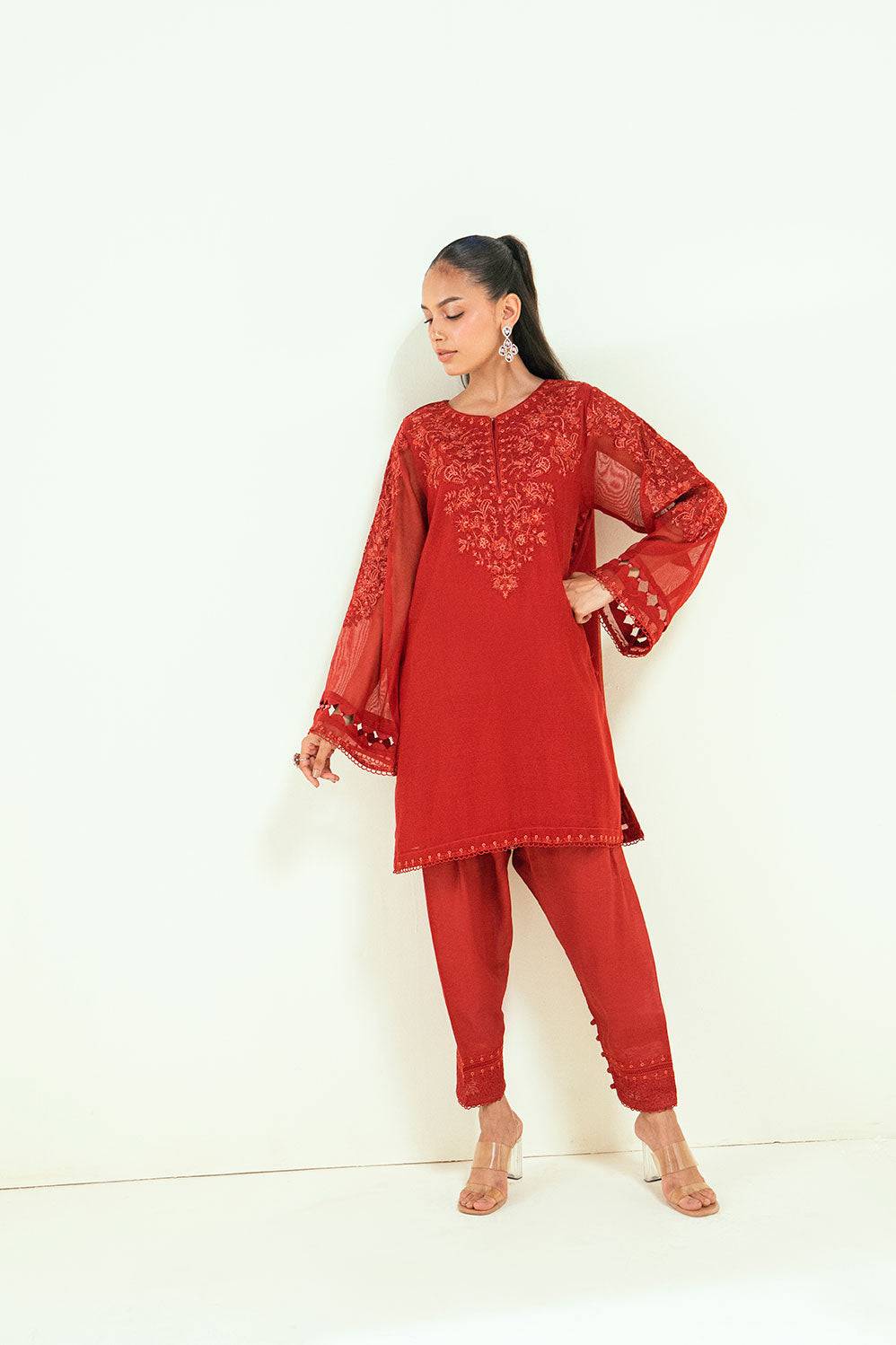 Dhanak | Signature Pret | SS25DA-2698 RED - Pakistani Designer Dress - by Dhanak | Type: Ladies Clothes - 100% Original at Saira Sultan