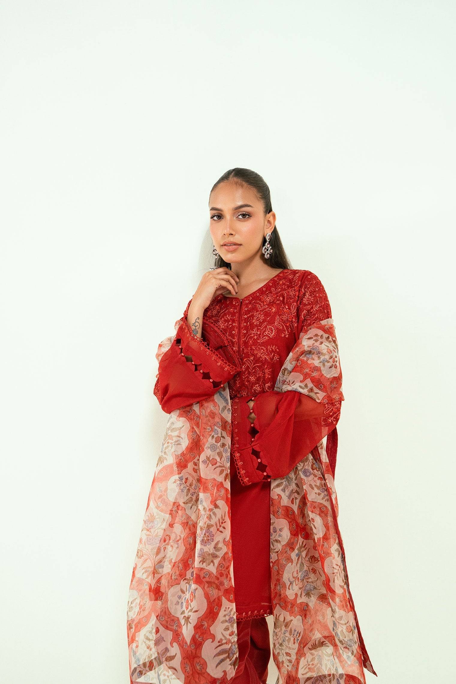 Dhanak | Signature Pret | SS25DA-2698 RED - Pakistani Designer Dress - by Dhanak | Type: Ladies Clothes - 100% Original at Saira Sultan