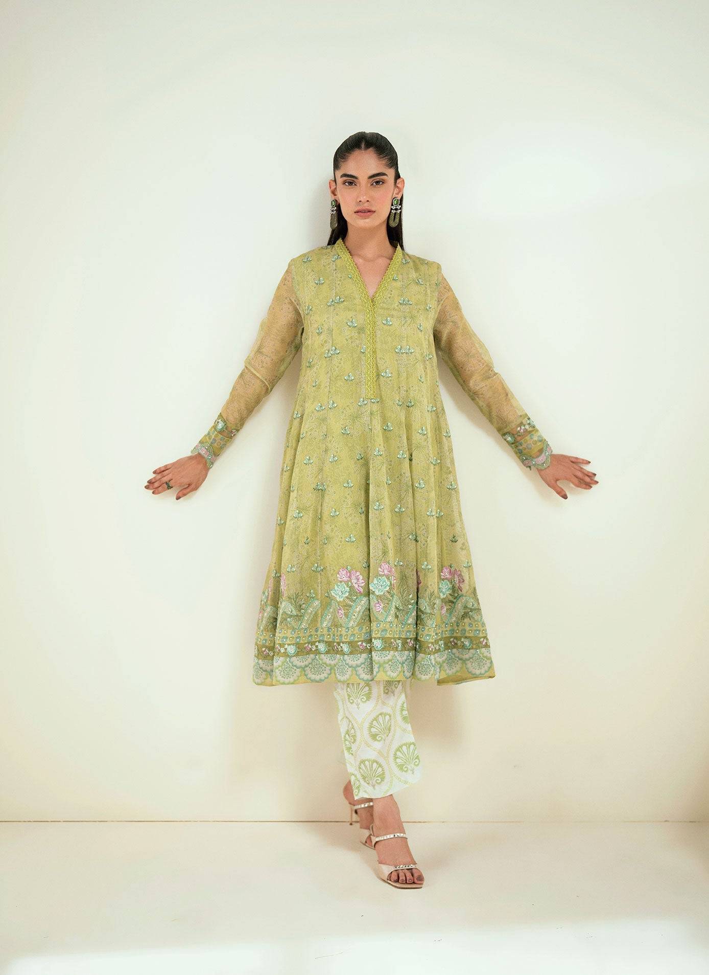 Dhanak | Signature Pret | SS25DA-2729 L-GREEN - Pakistani Designer Dress - by Dhanak | Type: Ladies Clothes - 100% Original at Saira Sultan