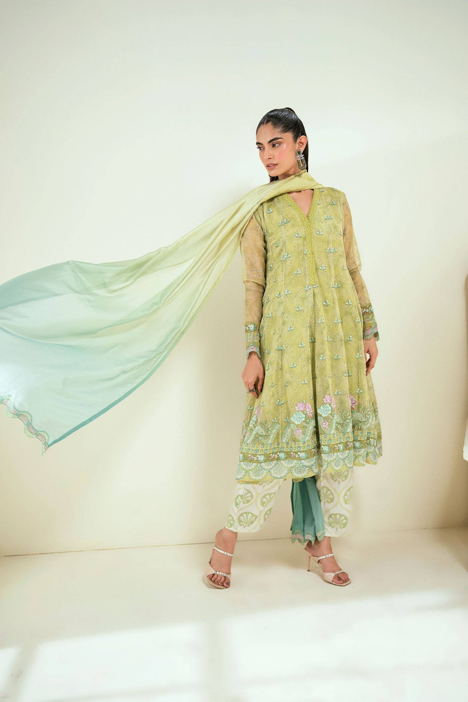 Dhanak | Signature Pret | SS25DA-2729 L-GREEN - Pakistani Designer Dress - by Dhanak | Type: Ladies Clothes - 100% Original at Saira Sultan