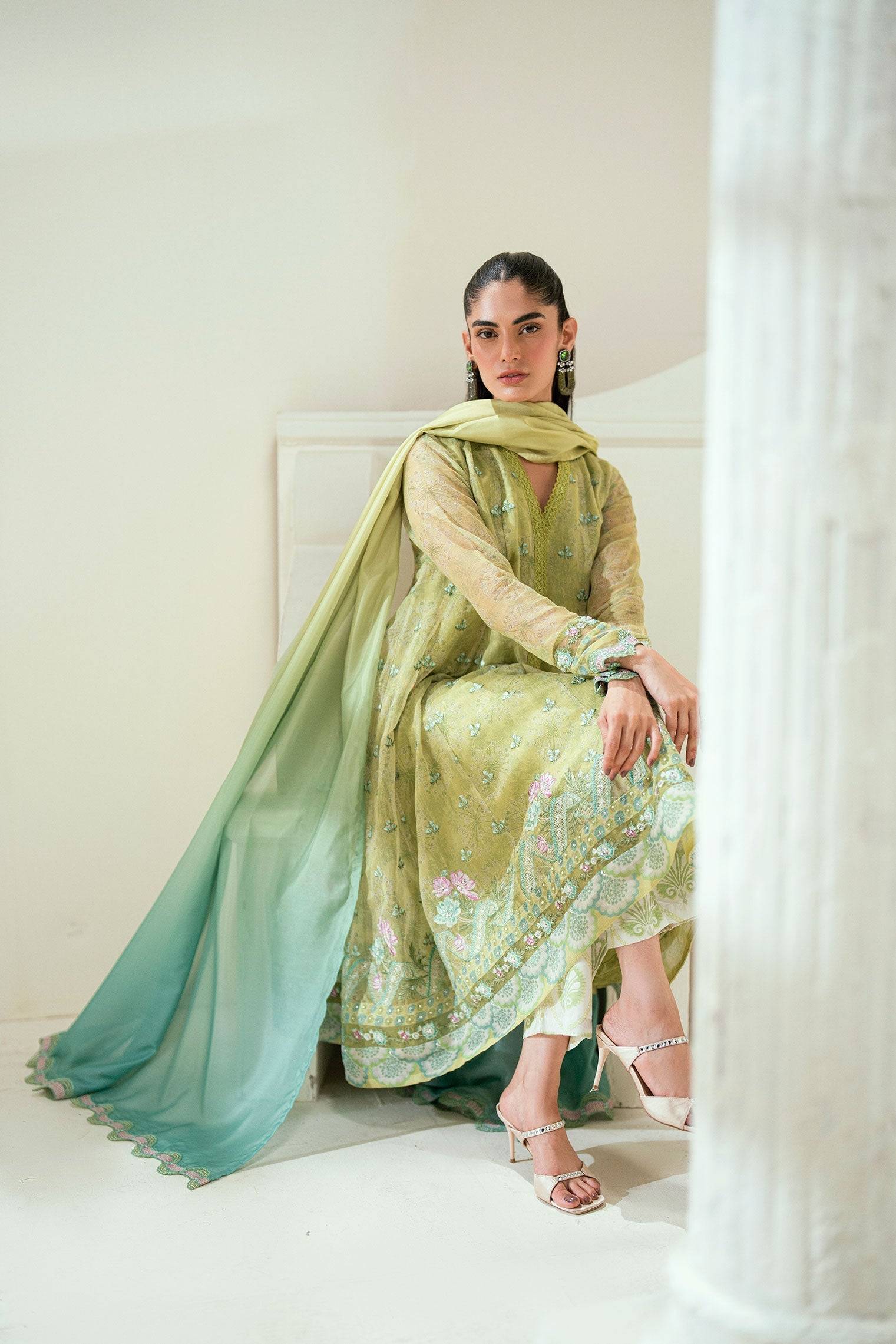 Dhanak | Signature Pret | SS25DA-2729 L-GREEN - Pakistani Designer Dress - by Dhanak | Type: Ladies Clothes - 100% Original at Saira Sultan