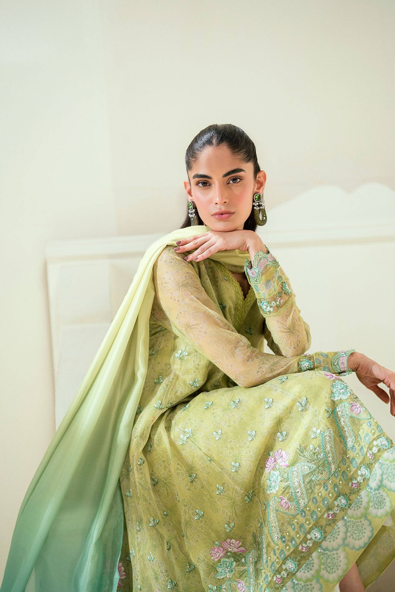 Dhanak | Signature Pret | SS25DA-2729 L-GREEN - Pakistani Designer Dress - by Dhanak | Type: Ladies Clothes - 100% Original at Saira Sultan