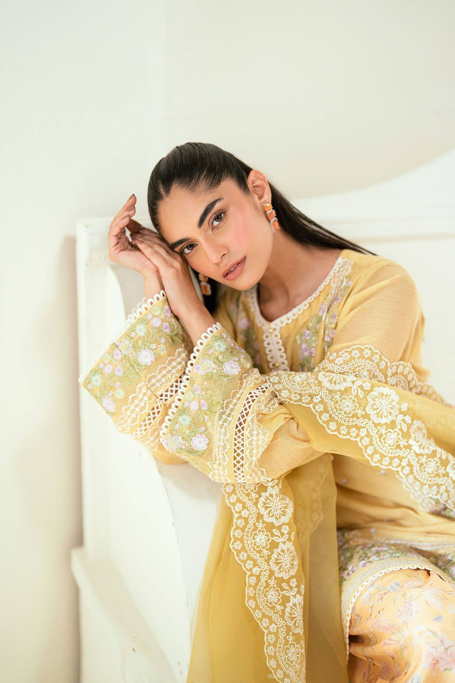 Dhanak | Signature Pret | SS25DA-2741 YELLOW - Pakistani Designer Dress - by Dhanak | Type: Ladies Clothes - 100% Original at Saira Sultan