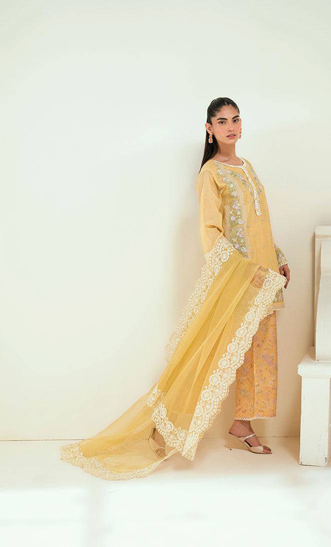 Dhanak | Signature Pret | SS25DA-2741 YELLOW - Pakistani Designer Dress - by Dhanak | Type: Ladies Clothes - 100% Original at Saira Sultan