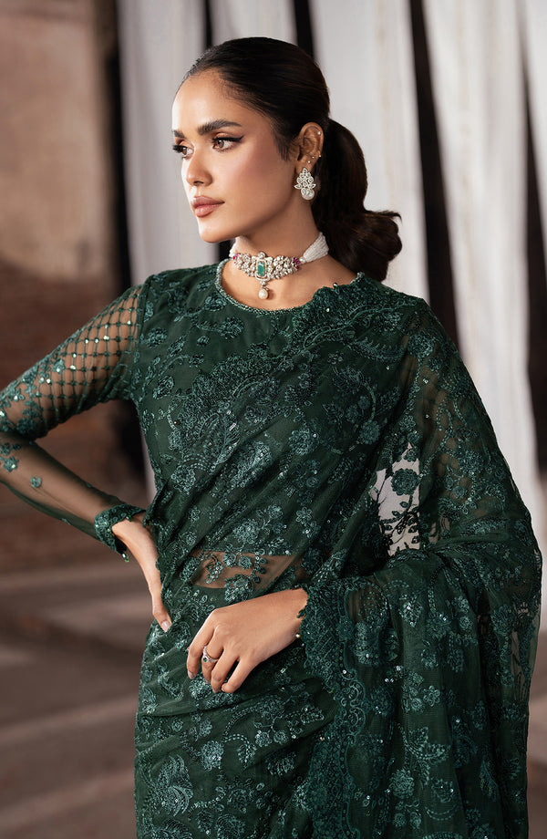 Zarif | Shehnai Luxury Wedding Edit | MEESAM XL Bottle Green Net
