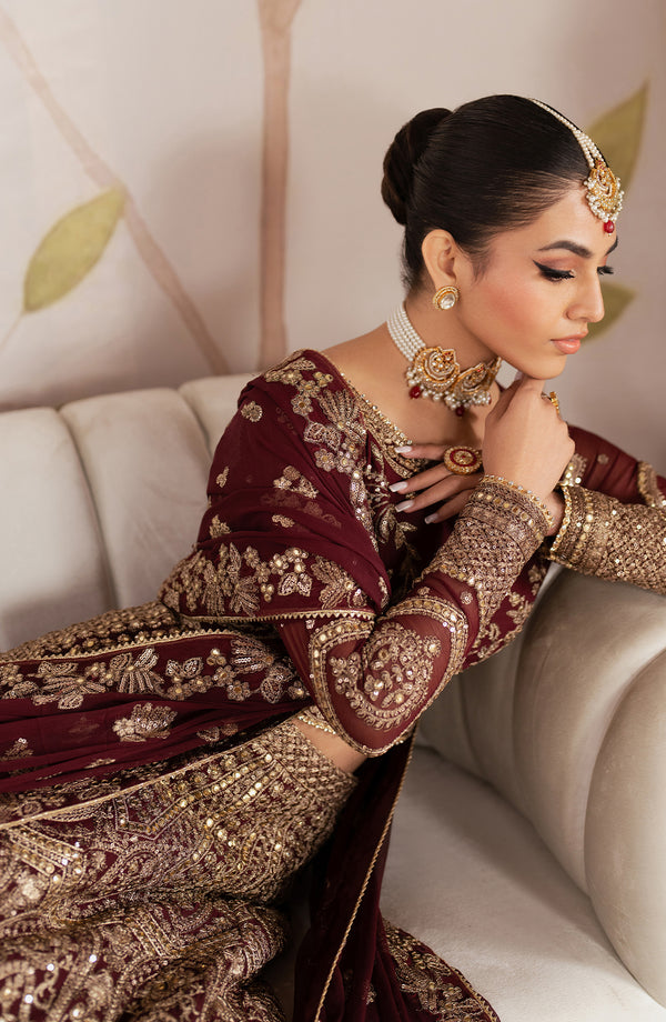 Zarif | Shehnai Luxury Wedding Edit | SHEESHAM XL Maroon Chiffon