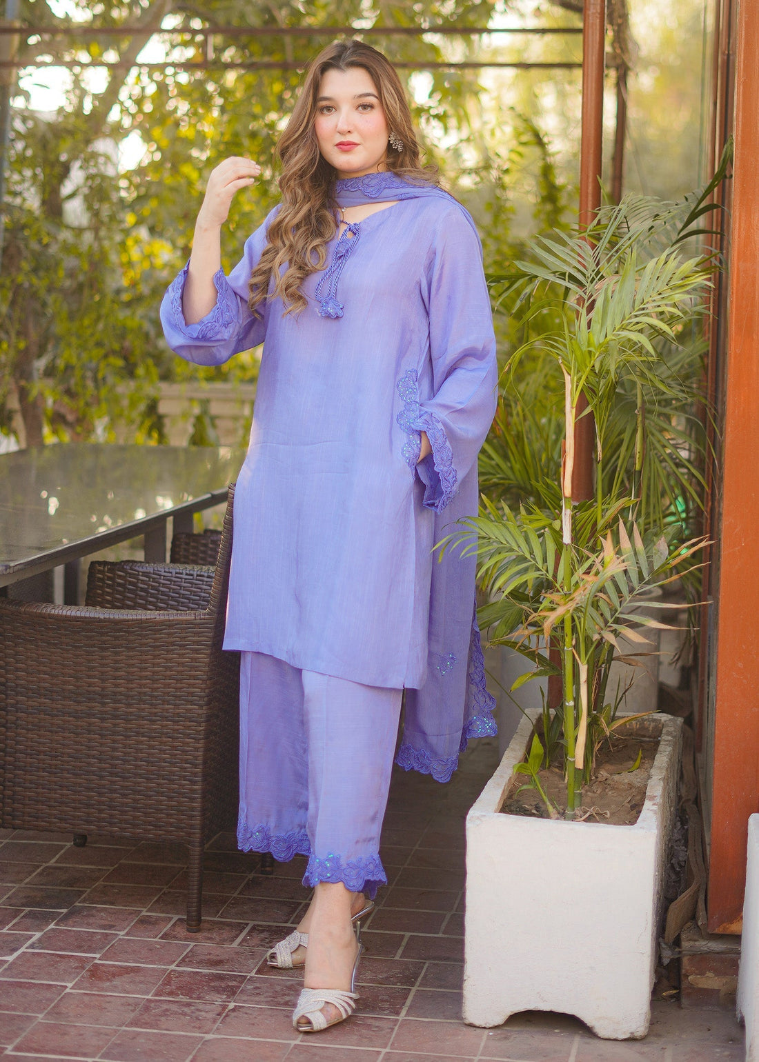 Fozia Khalid | Silk Spire | LAGOON XS Raw Silk Denium Blue