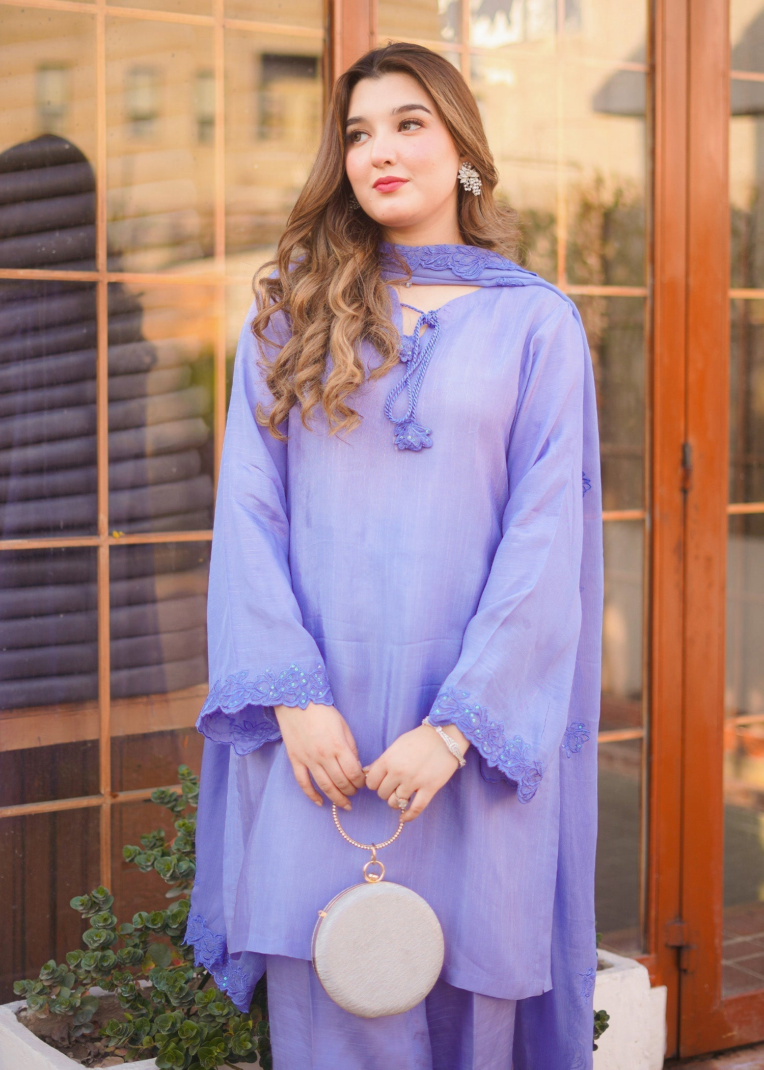 Fozia Khalid | Silk Spire | LAGOON L Raw Silk Denium Blue