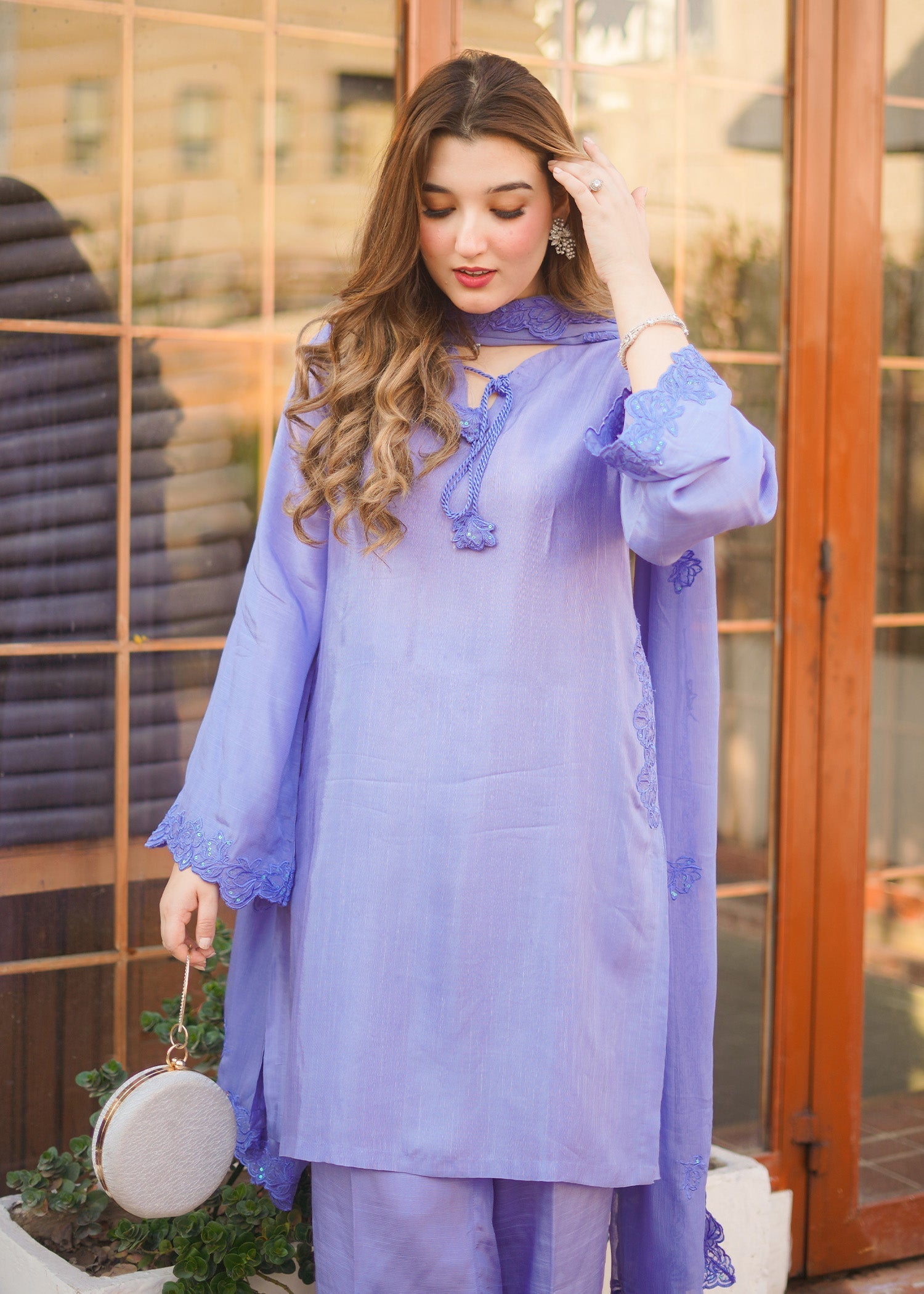 Fozia Khalid | Silk Spire | LAGOON M Raw Silk Denium Blue