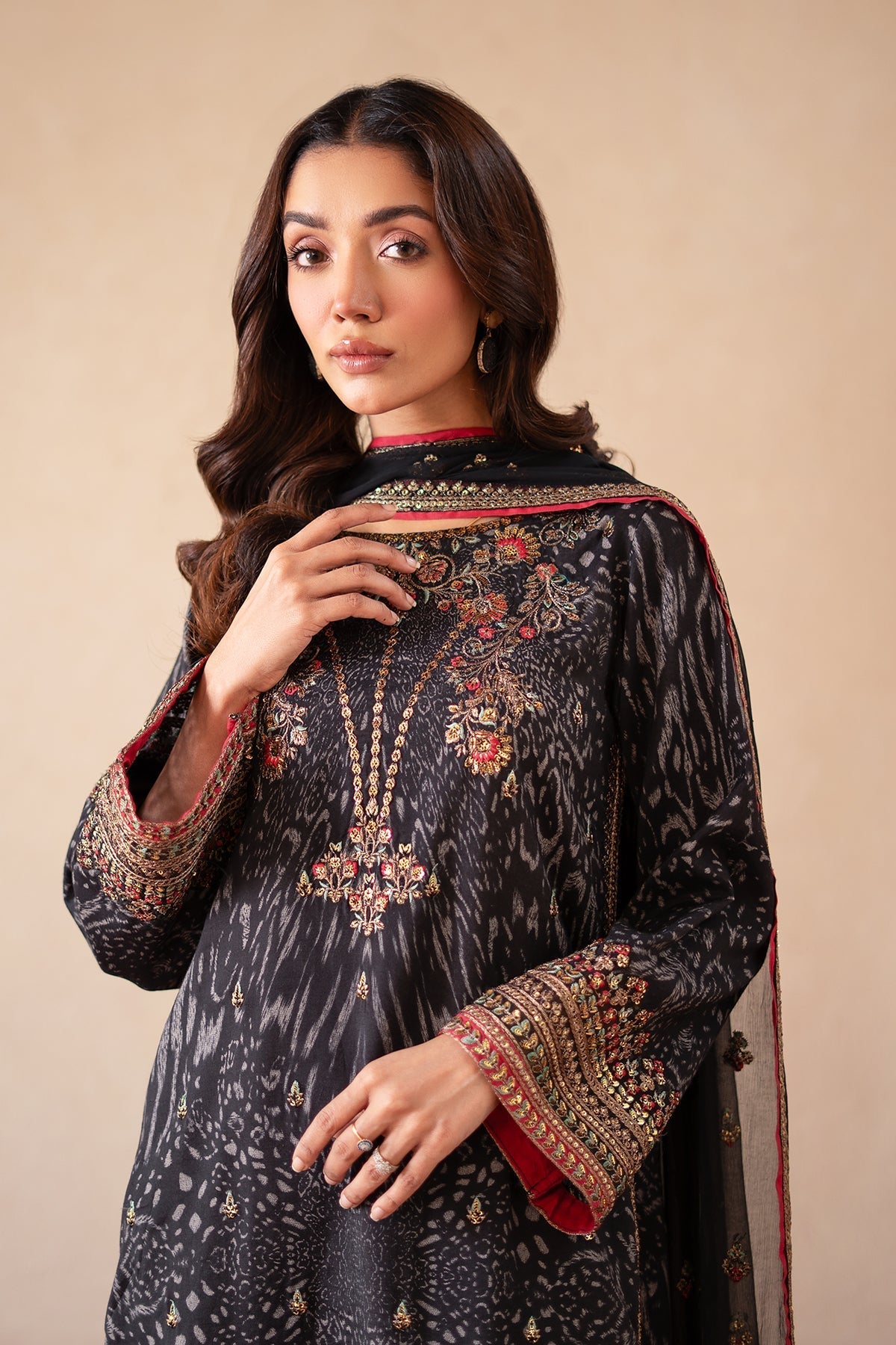 Charizma | Festive Pret | CMA-4-113 L Black Raw Silk