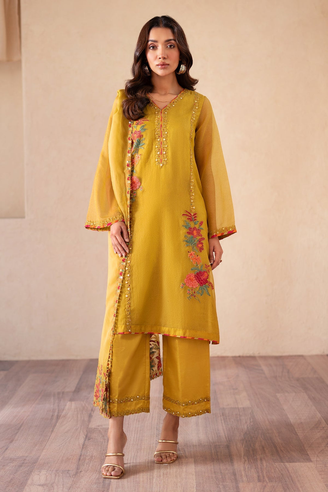Charizma | Festive Pret | CMA-4-S03 S Mustard Yellow Cotton Net