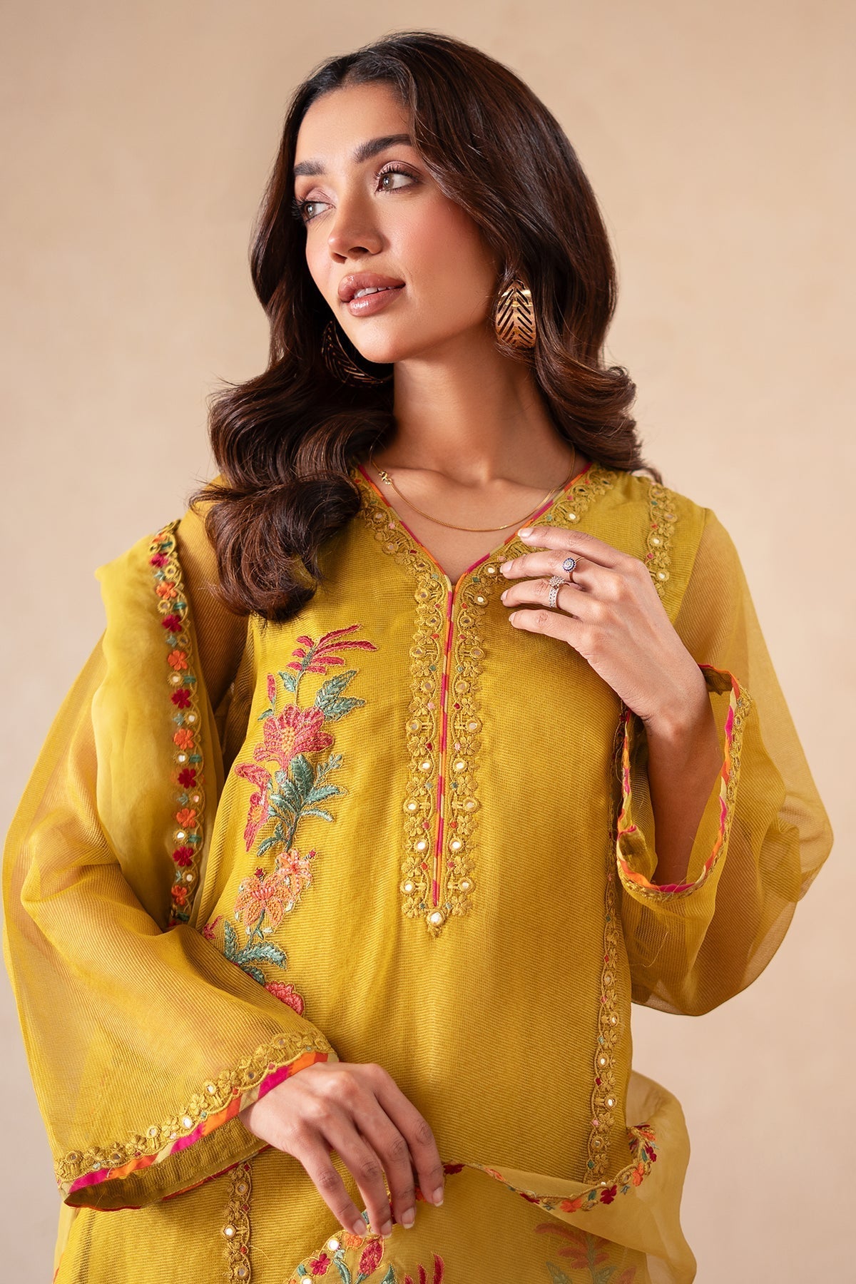 Charizma | Festive Pret | CMA-4-S03 L Mustard Yellow Cotton Net