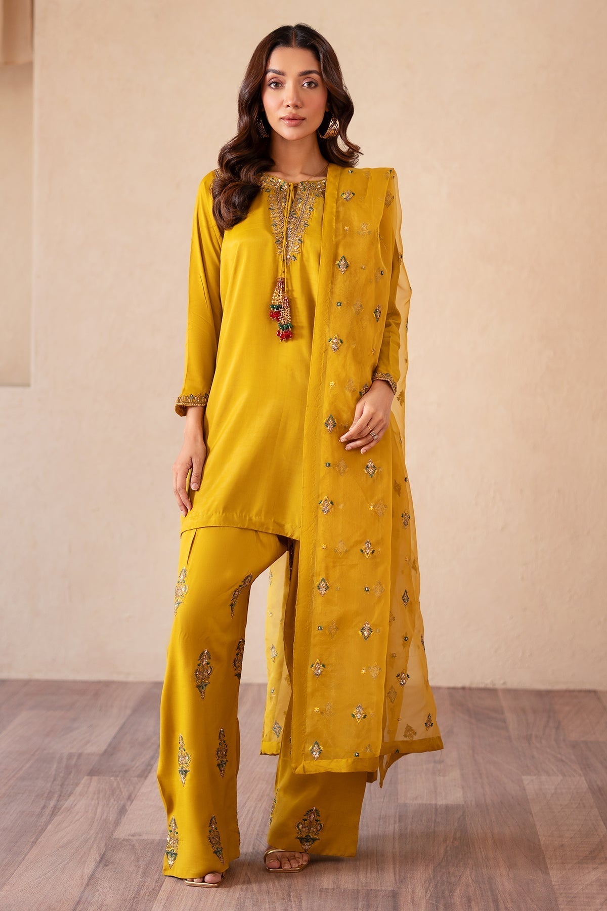Charizma | Festive Pret | CMA-4-077 L Mustard Raw Silk