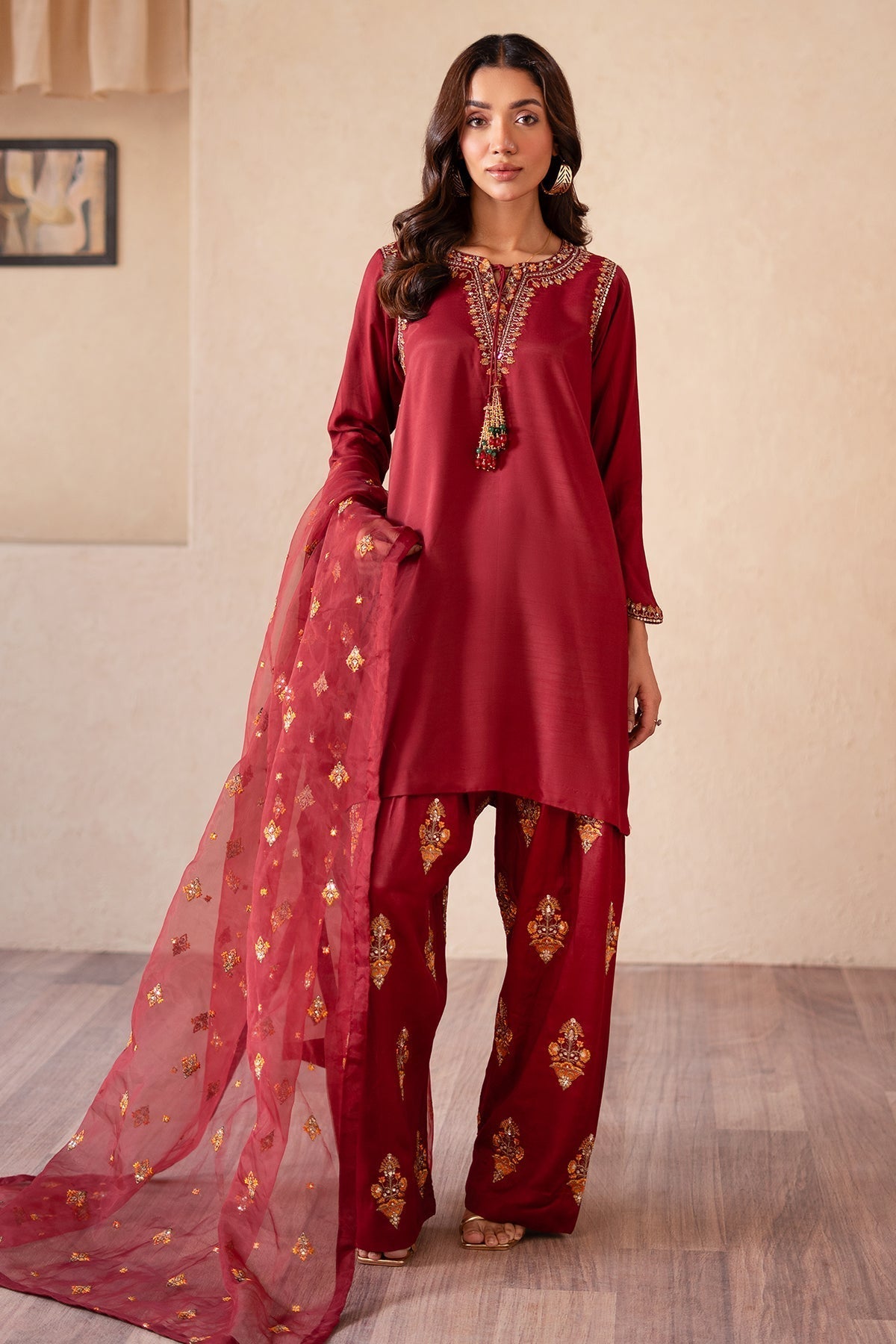 Charizma | Festive Pret | CMA-4-077 L Maroon Raw Silk