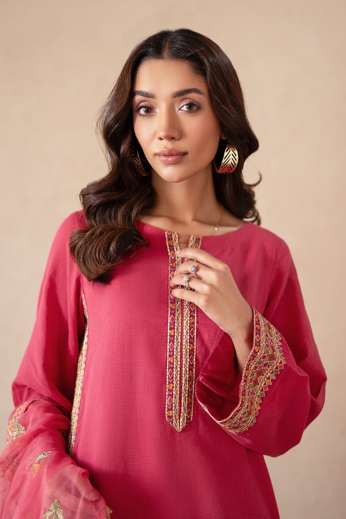 Charizma | Festive Pret | CMA-4-S04 L Hot Pink Cotton Net