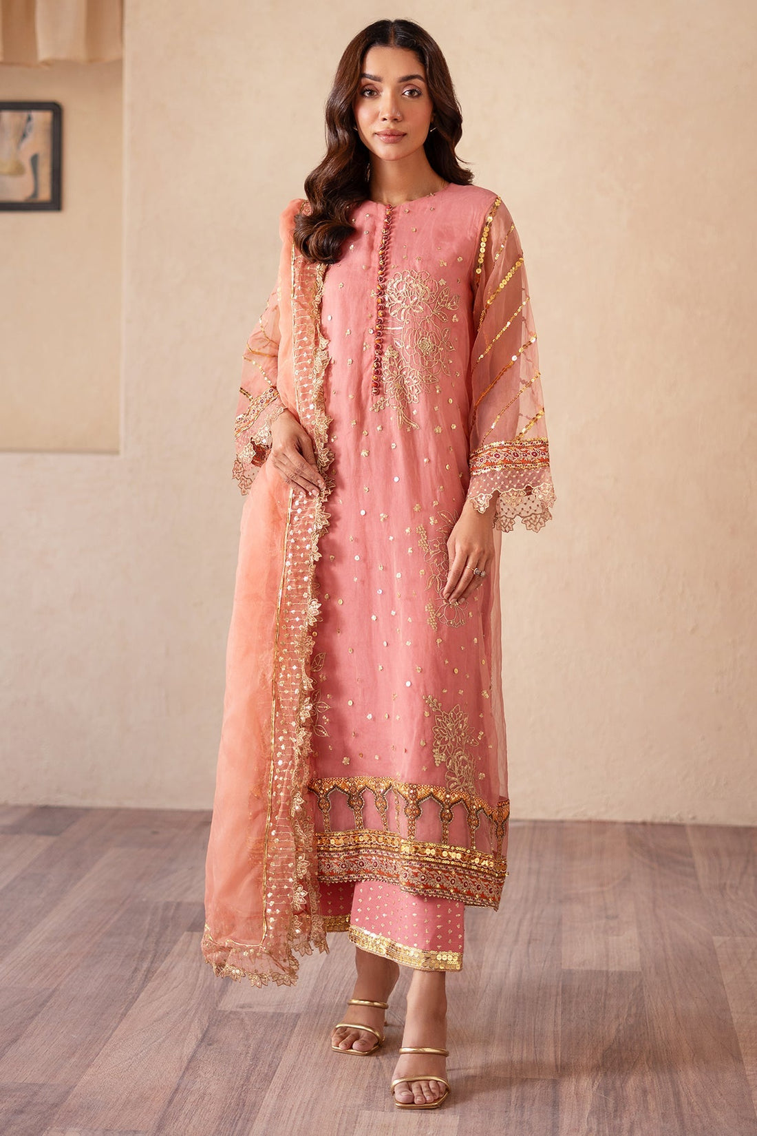 Charizma | Festive Pret | CMA-4-026 S Salmon Pink Organza