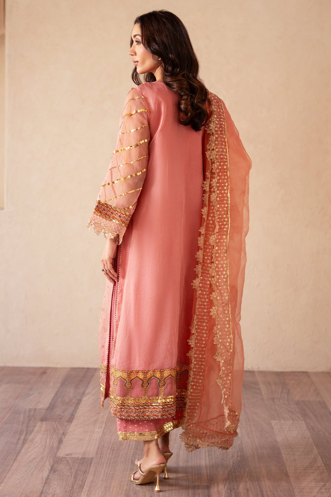 Charizma | Festive Pret | CMA-4-026 S Salmon Pink Organza